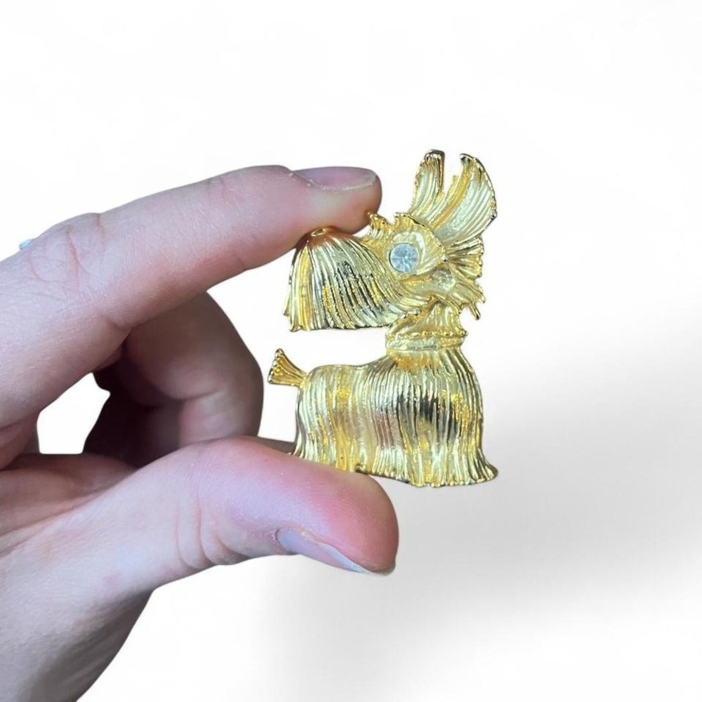Vintage Gold Tone Scottie Dog Brooch Rhinestone Kitsch Y2K Retro Coquette